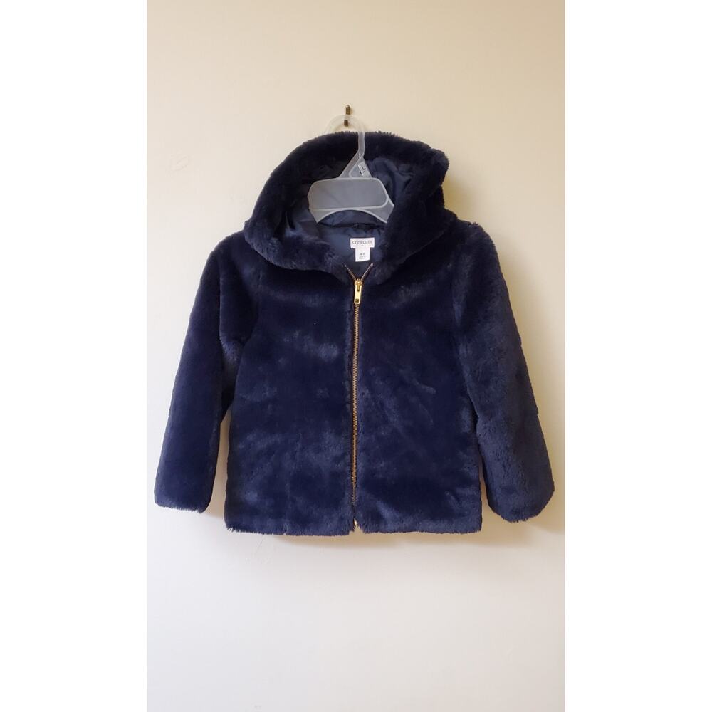 Crew Cuts Girl's Faux Fur Blue Zip Up Jacket With Hood Size‎ 4-5
